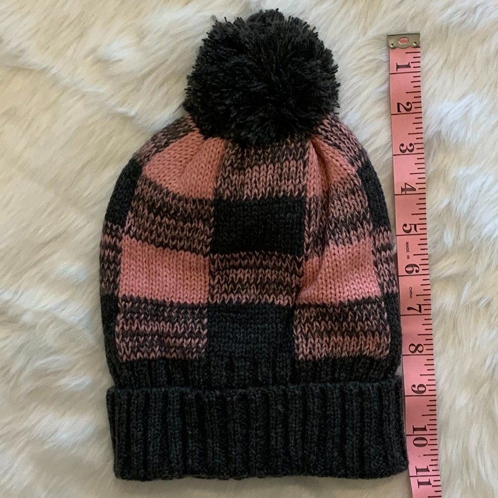 TRENDY Black & PINK Buffalo Check Pom Winter Hat Beanie - Picture 4 of 6